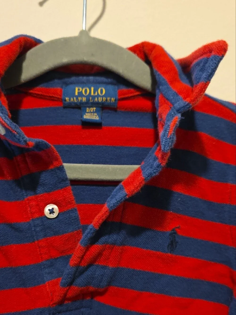 Polo by Ralph Lauren Red and Navy Striped Kids Long-Sleeve Polo 2t